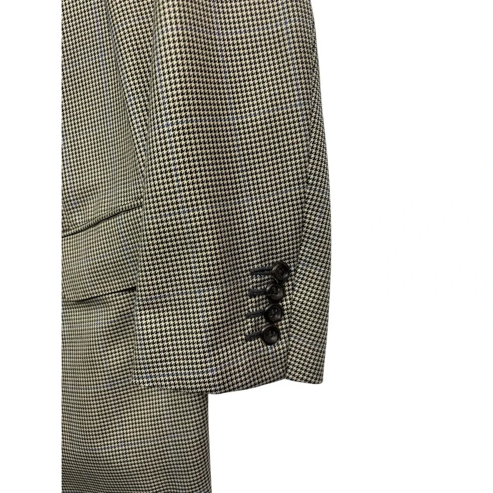 Oxxford‎ 48L Beige Black Houndstooth Silk Wool Blazer Jacket Sport Suit Coat USA